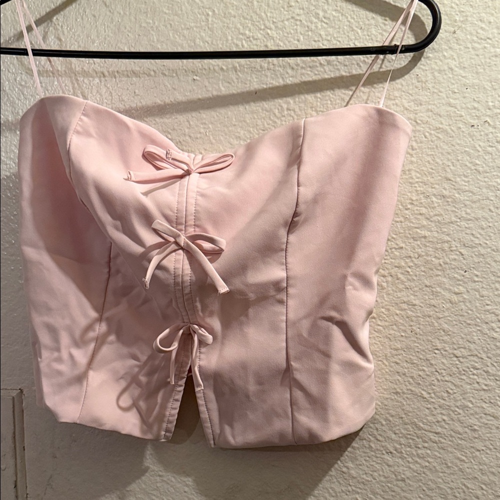 Pink Corset-Style Top with Bow Details